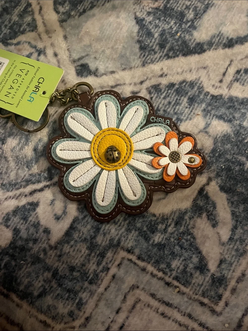 Chala Floral Daisy Keychain Wallet - White, Yellow, Light Blue, Orange, Brown
